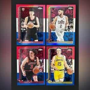 2025-26 Topps Chrome Red,White And Blue Refractors 4 Card Lot